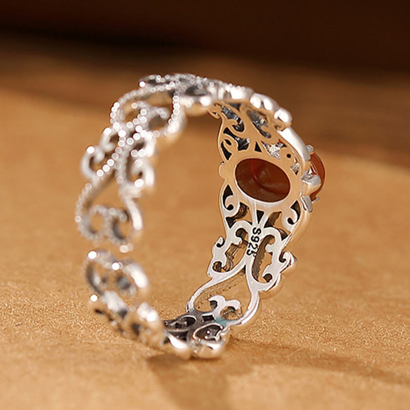 Nimara Ritual 925 Sterling Silver Vintage Red Agate Self-acceptance Calm Ring