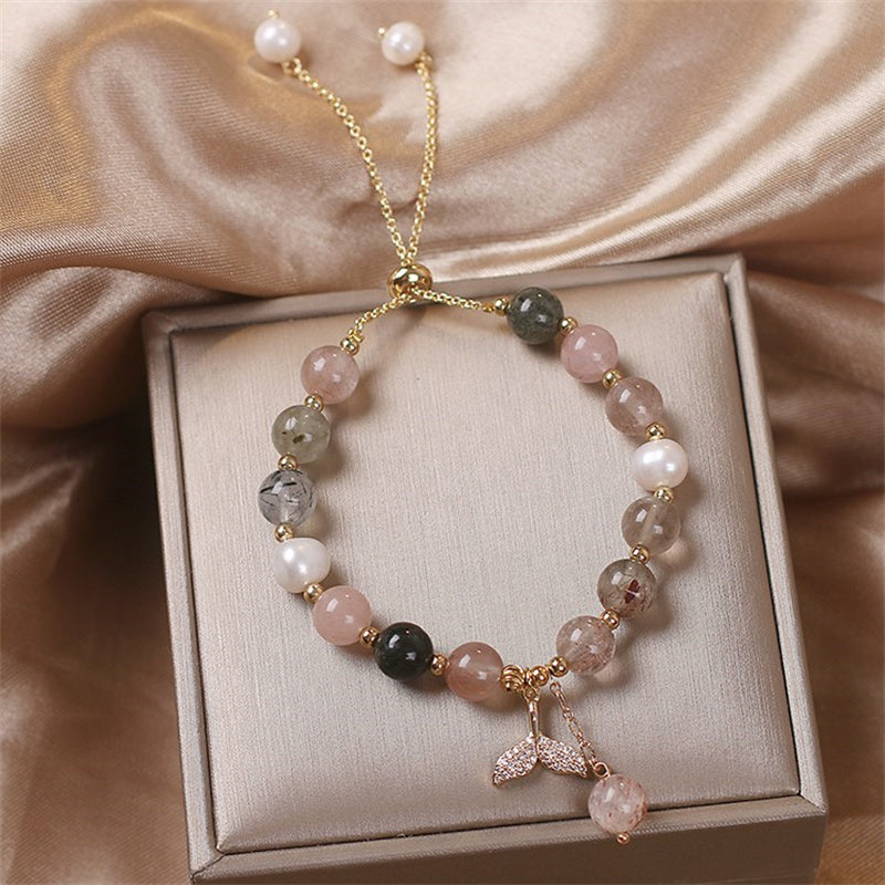 Nimara Ritual Strawberry Quartz Rutilated Quartz Fishtail Charm Healing Bracelet