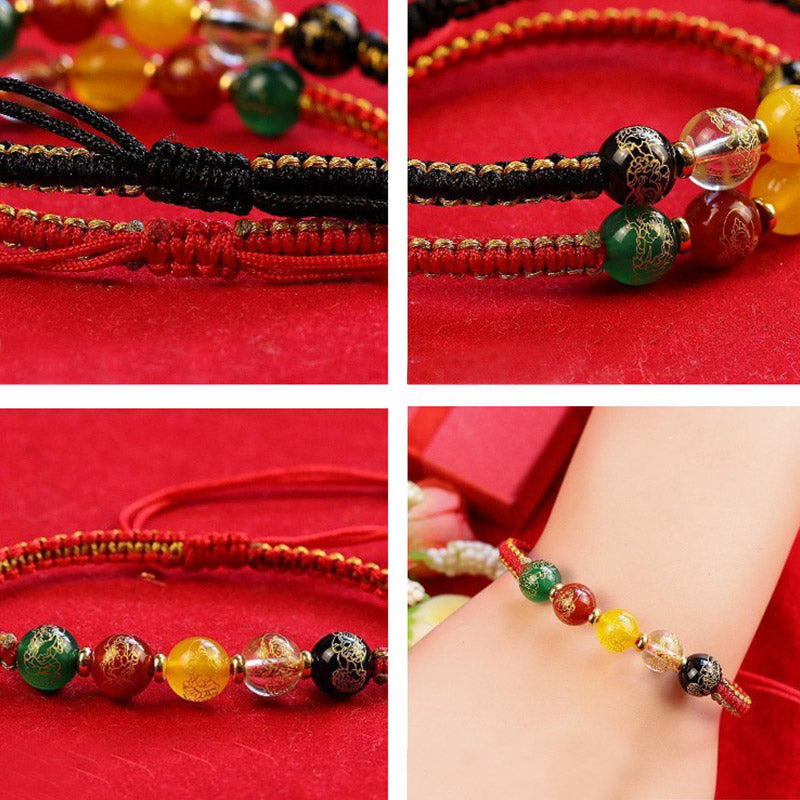 Nimara Ritual Five Directions Gods of Wealth Agate Handmade Protection String Braid Bracelet