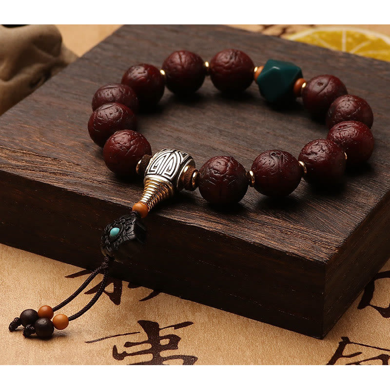 Nimara Ritual Tibetan Bodhi Seed Agate Bead Luck Wealth Tassel Charm Wrist Mala