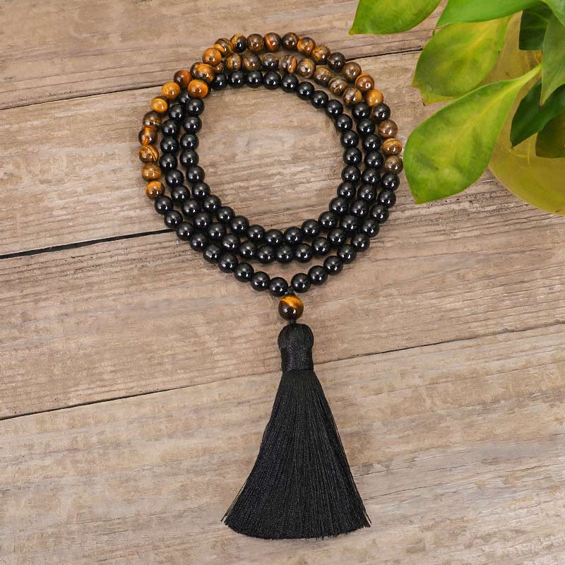 Nimara Ritual Tibetan Black Onyx Tiger Eye Protection Necklace Mala Set