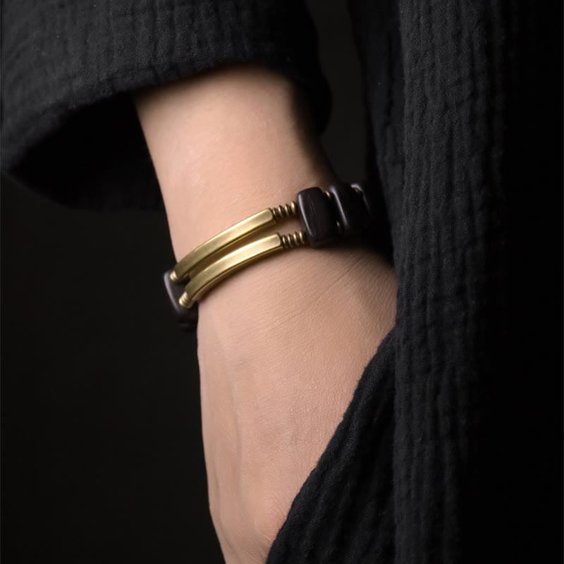 Nimara Ritual Tibetan Ebony Wood Brass Copper Balance Double Layer Bracelet