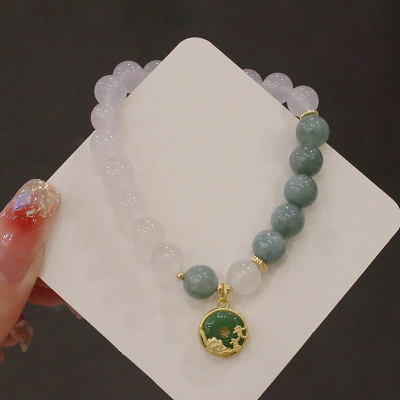 Nimara Ritual White Agate Jade Lotus Flower Peace Buckle Protection Bracelet