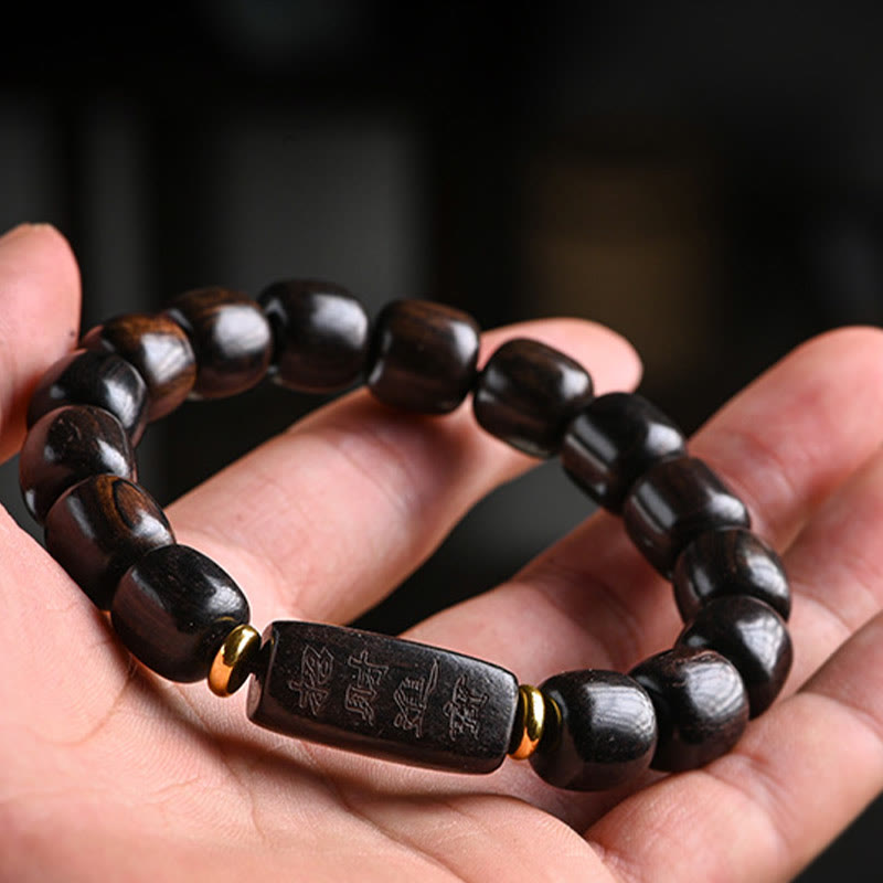 Nimara Ritual Tibetan Ebony Wood Barrel Beads Lucky And Treasure Balance Bracelet
