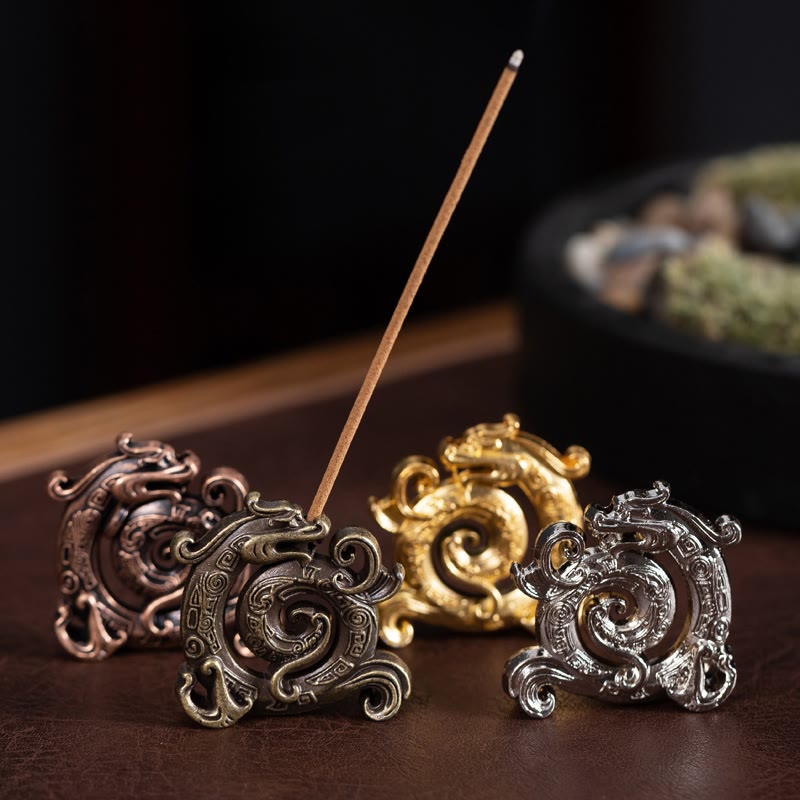 Nimara Ritual Mini Auspicious Dragon Pattern Meditation Zinc Alloy Small Incense Stick Burner