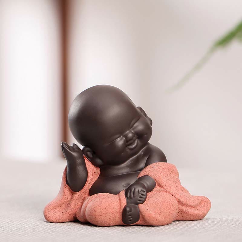 Nimara Ritual Always Smiling Laughing Buddha Wealth Luck Purple Clay Maitreya Statue Decoration