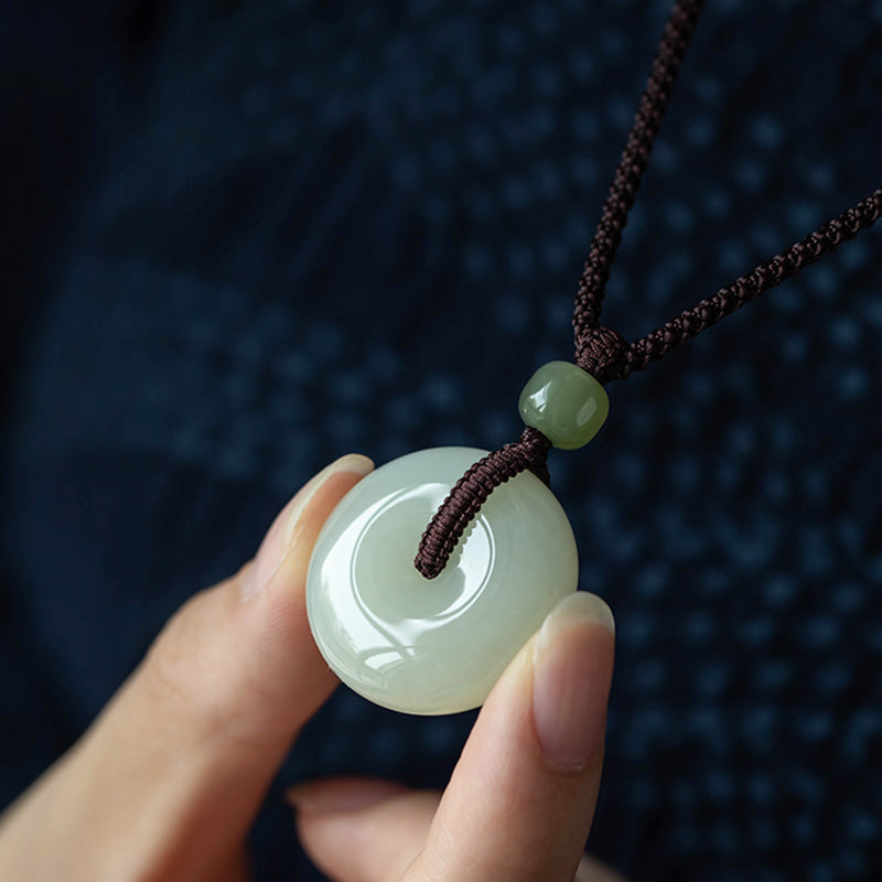 Nimara Ritual Natural Round Jade Peace Buckle Luck Prosperity Necklace Pendant