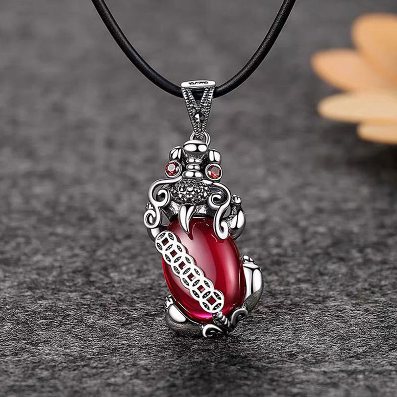 Nimara Ritual PiXiu Garnet Copper Coin Wealth Luck Necklace Pendant