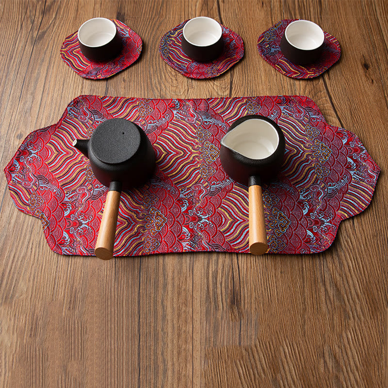 Nimara Ritual Sea Wave Bamboo Plum Blossom Brocade Embroidery Cup Mat Pad Tea Cup Coaster Kung Fu Tea Mat