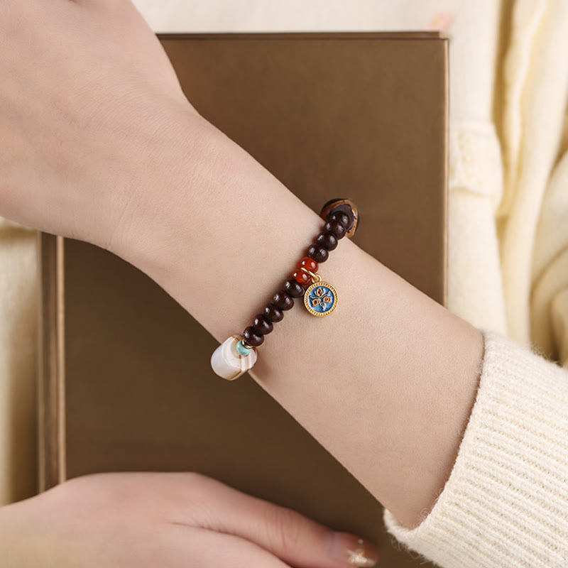 Nimara Ritual Natural Tibet Purple Bodhi Seed Dzi Bead God of Wealth Wisdom Bracelet