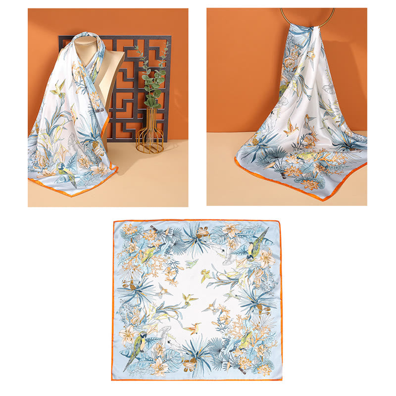 Nimara Ritual Pastoral Scene Hot Air Balloon Spring Blossom 100% Mulberry Silk Neck Hair Scarf