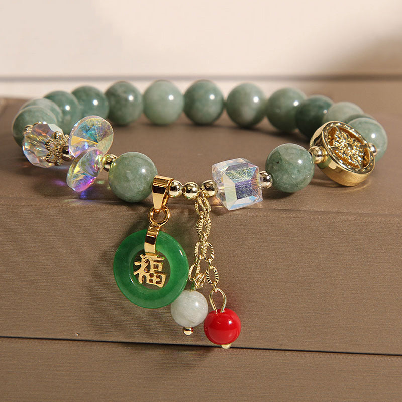 Nimara Ritual Strawberry Quartz Jade Fu Character Charm Healing Bracelet