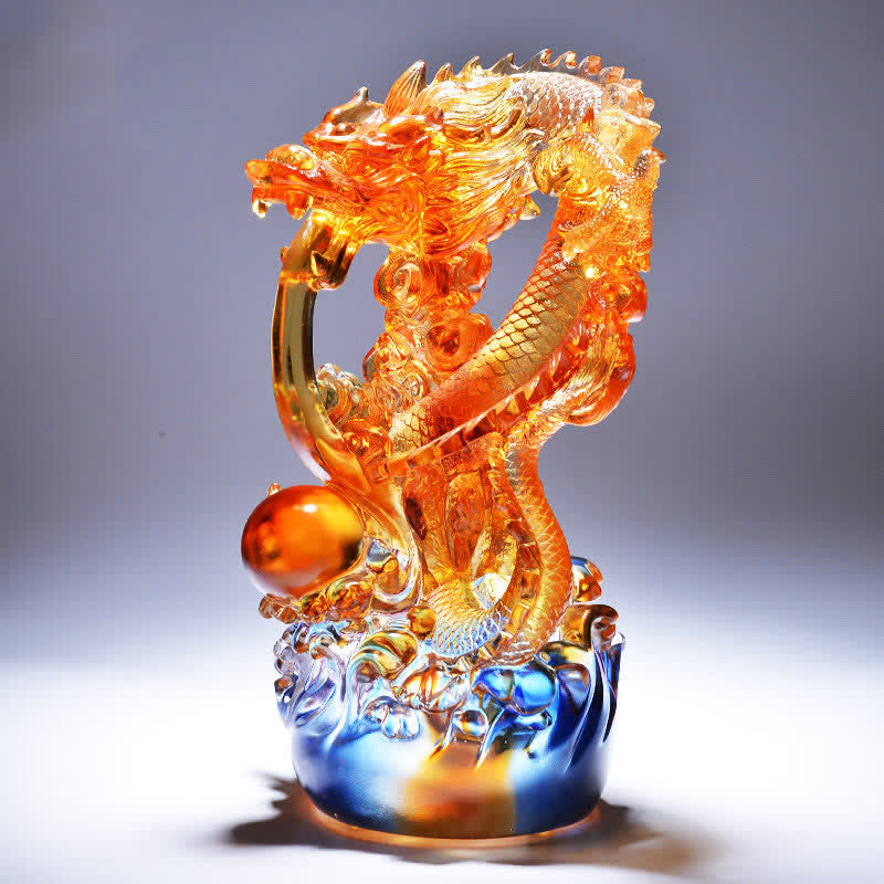 Nimara Ritual Feng Shui Dragon Handmade Liuli Crystal Art Piece Success Home Office Decoration