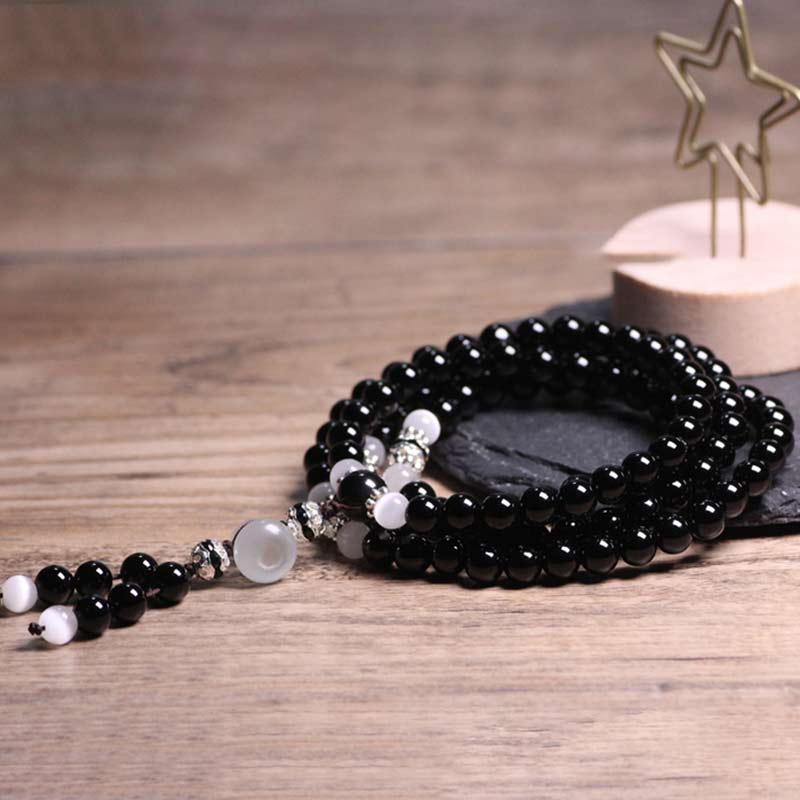 Nimara Ritual Black Onyx White Crystal Bead Meditation Bracelet
