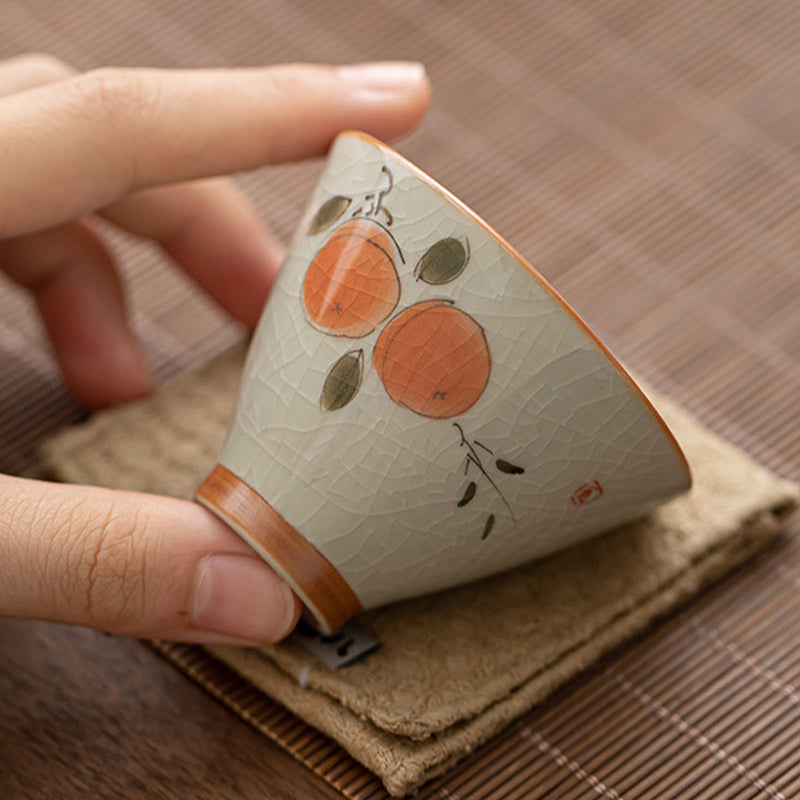 Nimara Ritual Persimmon Boat Koi Fish Lotus Ceramic Teacup Kung Fu Tea Cup 50ml