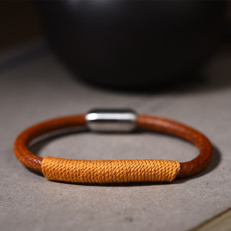 Nimara Ritual Tibetan Leather Handmade Five Elements Luck Braid String Buckle Bracelet