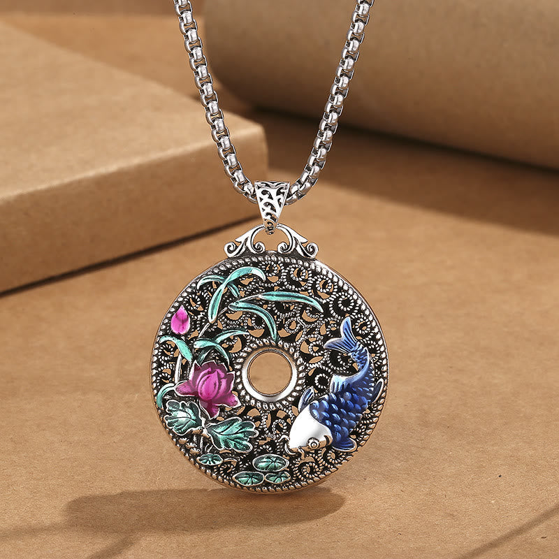 Nimara Ritual Koi Fish Lotus Peace Buckle Fu Character Wealth Luck Necklace Pendant