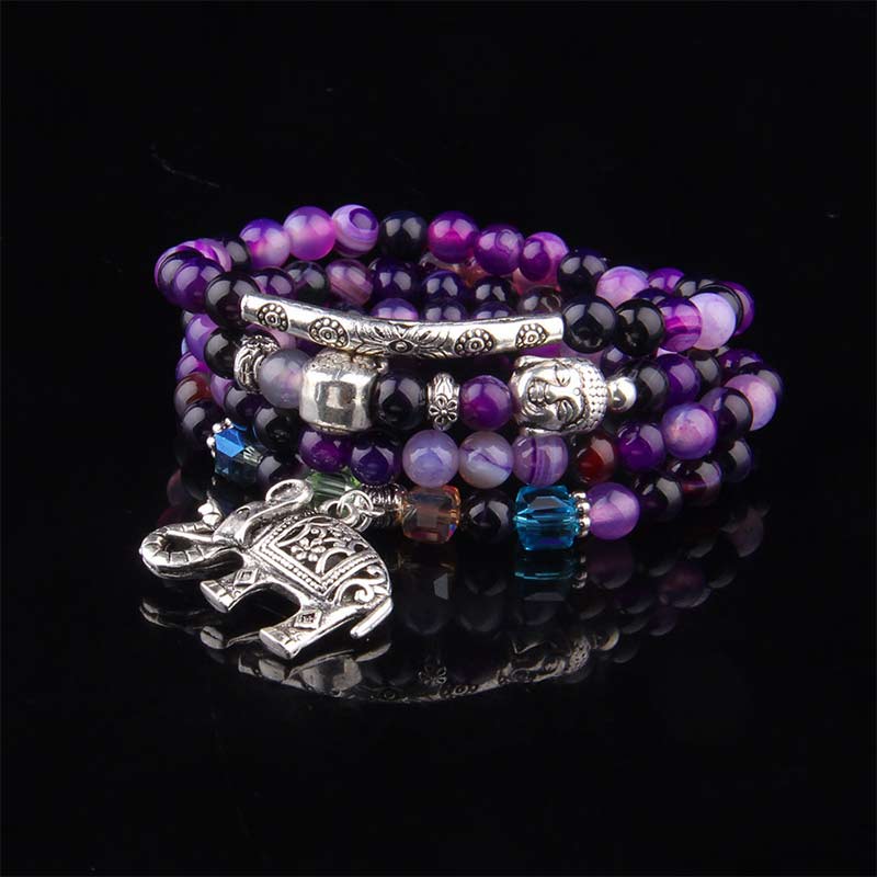 Nimara Ritual Natural Agate Elephant Buddha Hope Bracelet