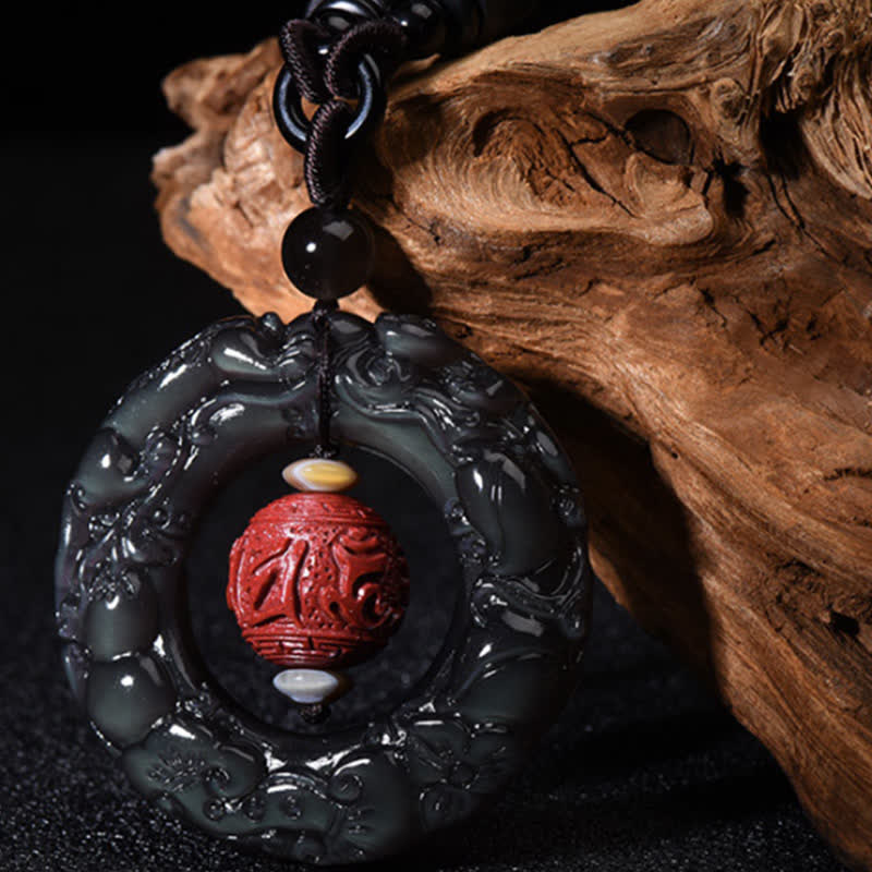 Nimara Ritual FengShui Natural Rainbow Obsidian PiXiu Cinnabar Healing Necklace Pendant