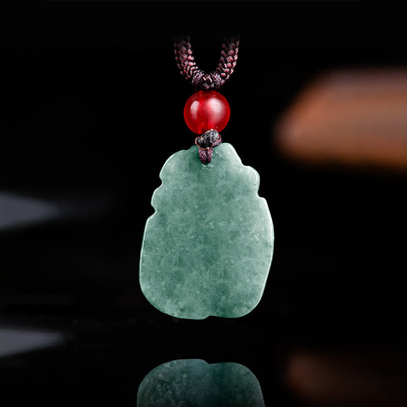 Nimara Ritual Natural Green Jade Nine Tailed Fox Engraved Prosperity Necklace Pendant
