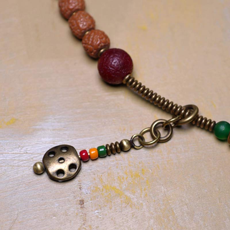 Nimara Ritual 108 Mala Rudraksha Beads Bodhi Seed Dzi Bead Luck Auspiciousness Tassel Bracelet