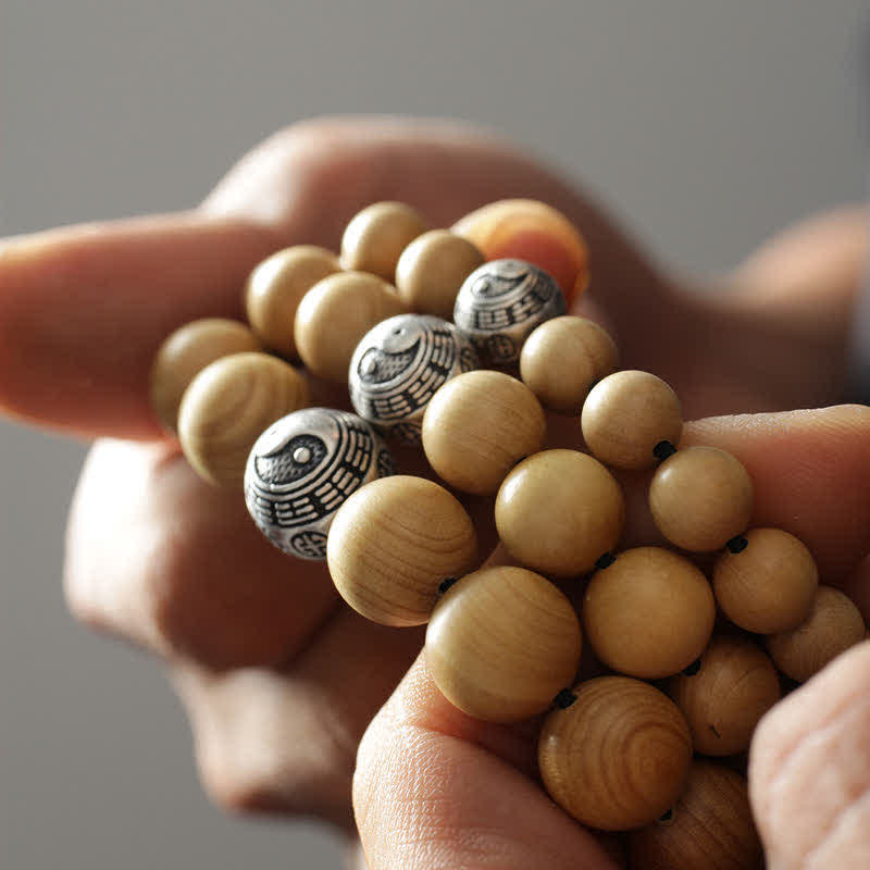 Nimara Ritual Tibet Peach Wood Lotus Cinnabar Bagua Yin Yang Luck Wealth Bracelet