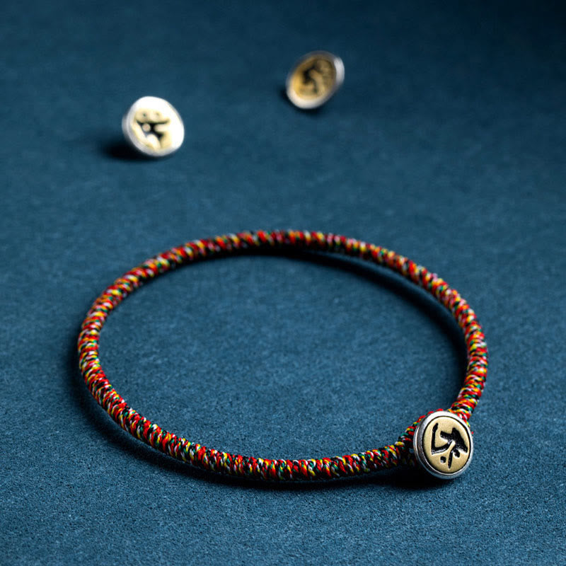Nimara Ritual Handmade 925 Sterling Silver Chinese Zodiac Natal Buddha Protection Colorful Rope Bracelet