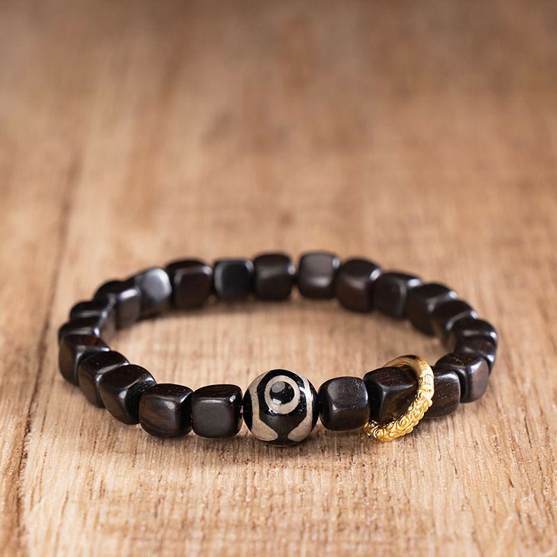 Nimara Ritual Tibetan Ebony Wood Dzi Bead Balance Calm Bracelet