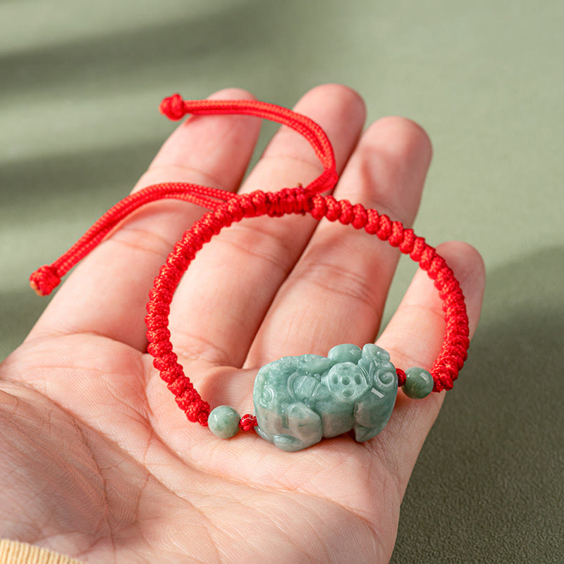 Nimara Ritual Handmade Natural Jade PiXiu Protection King Kong Knot Braided String Bracelet