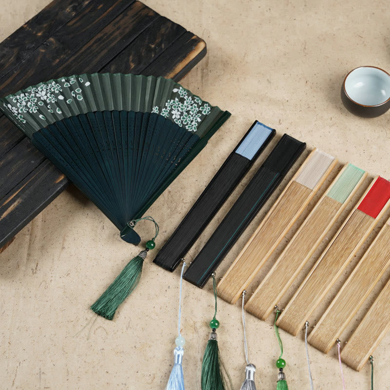 Nimara Ritual Simple Cherry Flower Hollow Engraved Handheld Bamboo Folding Fan