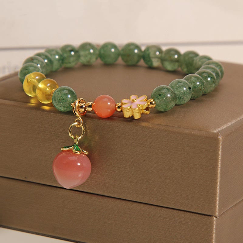 Nimara Ritual Natural Green Strawberry Quartz Love Peach Charm Bracelet