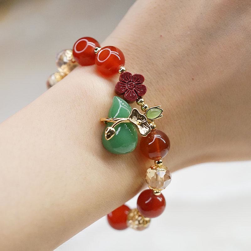 Nimara Ritual Natural Red Agate Green Agate Gourd Cinnabar Flower Beads Confidence Bracelet