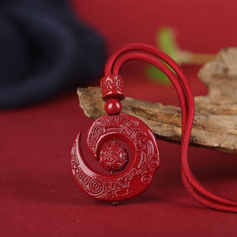 Nimara Ritual One's Luck Improves Design Patern Natural Cinnabar Concentration Necklace Pendant