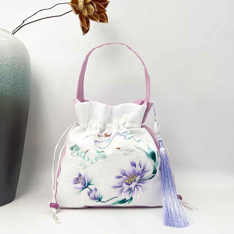 Nimara Ritual Suzhou Embroidery Rabbit Lotus Epiphyllum Peony Magnolia Silk Tote Crossbody Bag Shoulder Bag Handbag