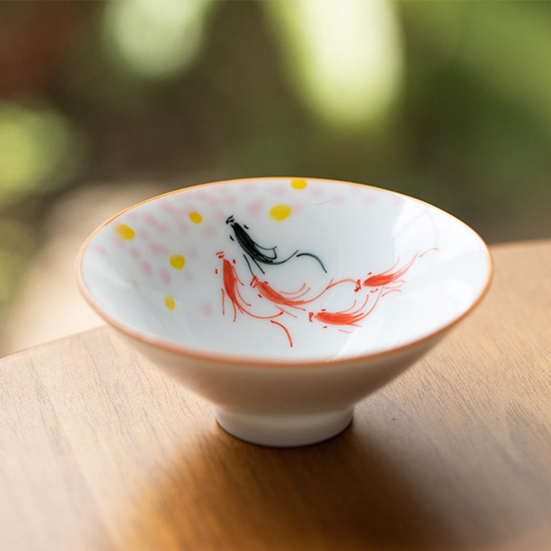 Nimara Ritual Mandala Flower Koi Fish Lotus Bird Persimmons Teacup Kung Fu Tea Cup 50ml