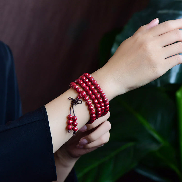 Nimara Ritual 108 Mala Beads Cinnabar Om Mani Padme Hum Pattern Engraved Blessing Bracelet