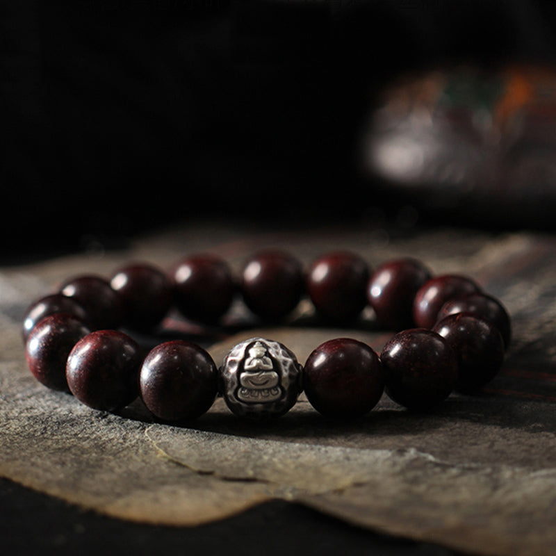 Nimara Ritual 999 Sterling Silver Green Sandalwood Small Leaf Red Sandalwood Buddha Cure Bracelet