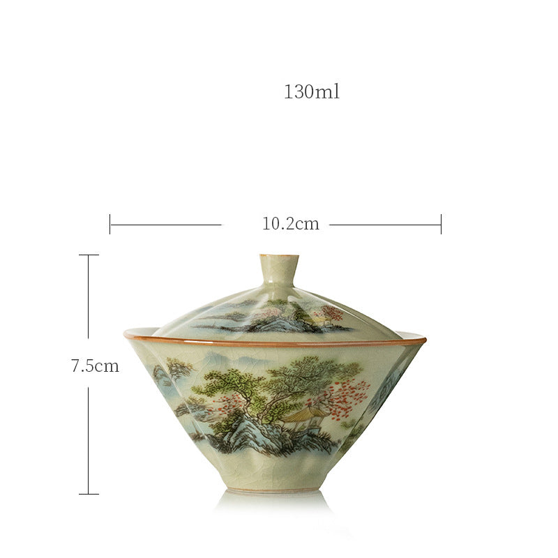 Nimara Ritual Pine Mountain Forest Landscape Ceramic Gaiwan Sancai Teacup Kung Fu Tea Cup And Saucer With Lid