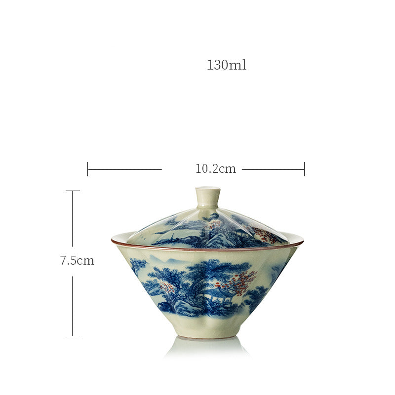 Nimara Ritual Pine Mountain Forest Landscape Ceramic Gaiwan Sancai Teacup Kung Fu Tea Cup And Saucer With Lid