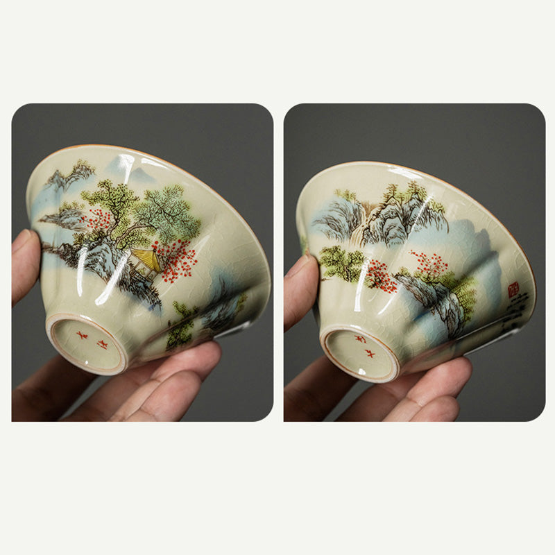 Nimara Ritual Pine Mountain Forest Landscape Ceramic Gaiwan Sancai Teacup Kung Fu Tea Cup And Saucer With Lid