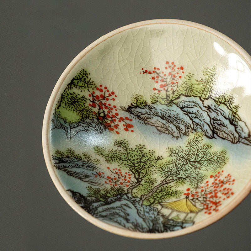 Nimara Ritual Pine Mountain Forest Landscape Ceramic Gaiwan Sancai Teacup Kung Fu Tea Cup And Saucer With Lid