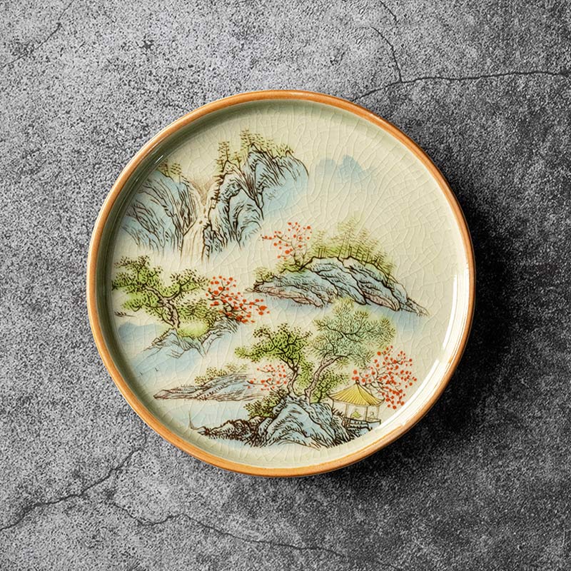 Nimara Ritual Pine Mountain Forest Landscape Ceramic Gaiwan Sancai Teacup Kung Fu Tea Cup And Saucer With Lid