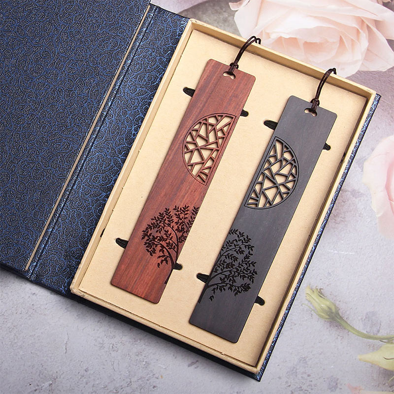 Nimara Ritual The Tree of Life Ebony Wood Small Leaf Red Sandalwood Bookmarks With Gift Box