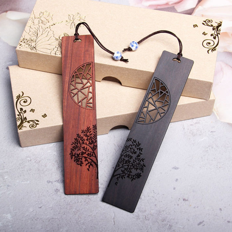 Nimara Ritual The Tree of Life Ebony Wood Small Leaf Red Sandalwood Bookmarks With Gift Box