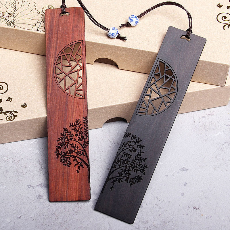Nimara Ritual The Tree of Life Ebony Wood Small Leaf Red Sandalwood Bookmarks With Gift Box