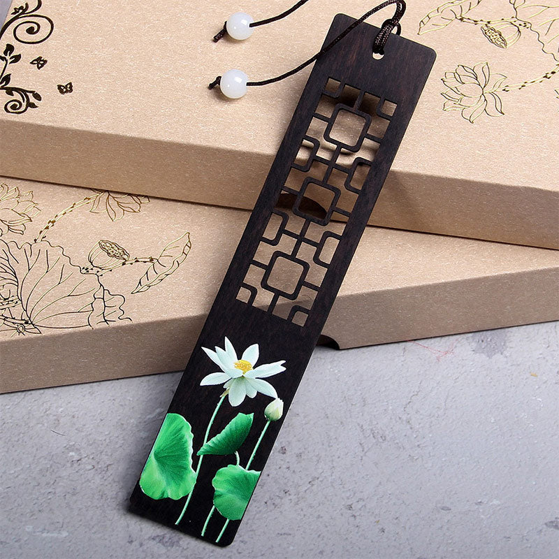 Nimara Ritual Green Lotus Bamboo Oriole Ebony Wood Bookmarks With Gift Box