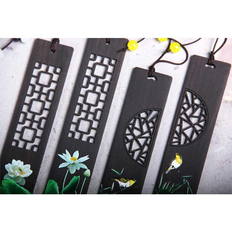 Nimara Ritual Green Lotus Bamboo Oriole Ebony Wood Bookmarks With Gift Box