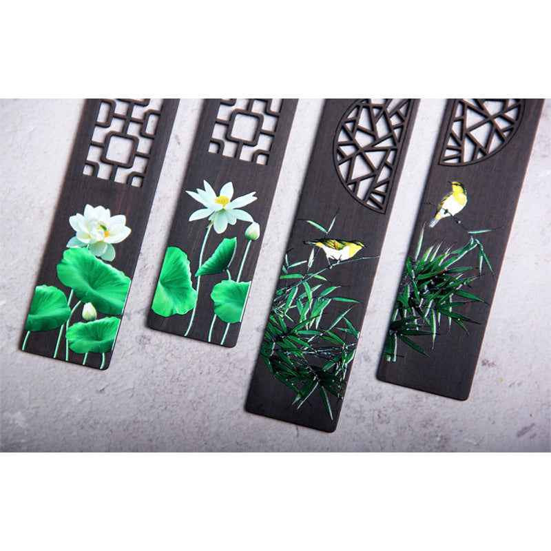 Nimara Ritual Green Lotus Bamboo Oriole Ebony Wood Bookmarks With Gift Box
