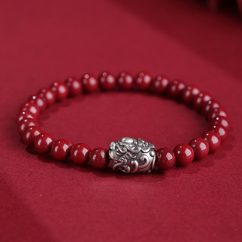 Nimara Ritual 999 Sterling Silver PiXiu Natural Cinnabar Wealth Luck Bracelet