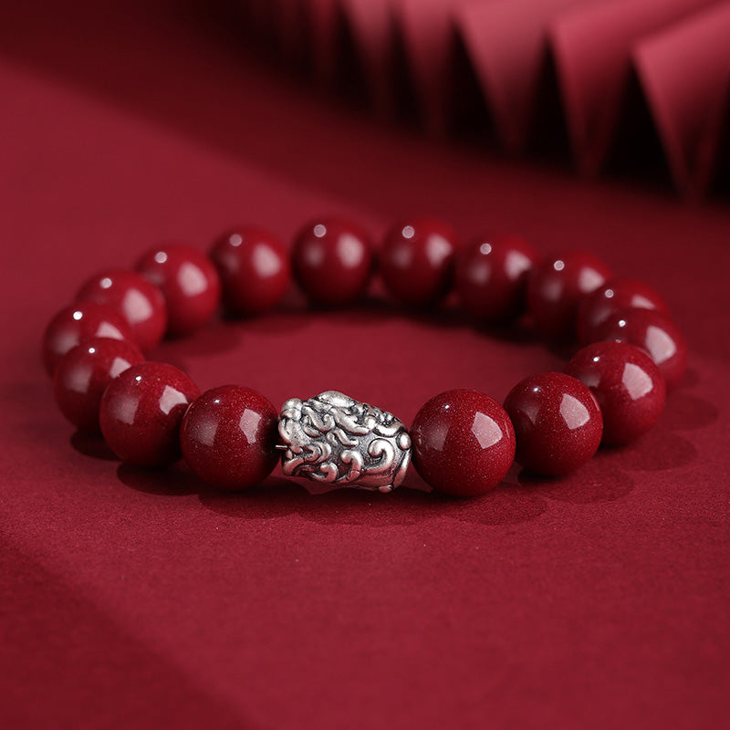 Nimara Ritual 999 Sterling Silver PiXiu Natural Cinnabar Wealth Luck Bracelet